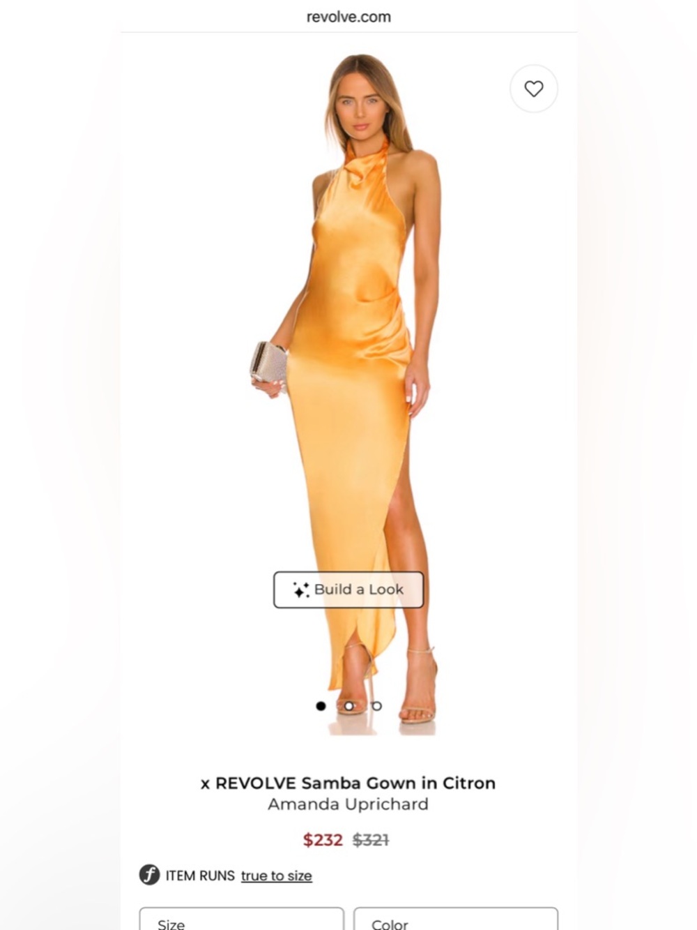 Revolve - Amanda Uprichard Citron Asymmetrical Halter Satin Gown - nwt Small